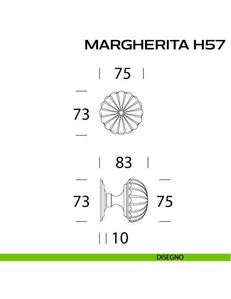Pomolo per porta fisso Margherita H57 Reguitti diametro 75 mm con rosetta diametro 73 mm disegno