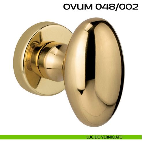 Pomolo ovale per porta fisso Ovum 048 Reguitti con rosetta tonda lucido