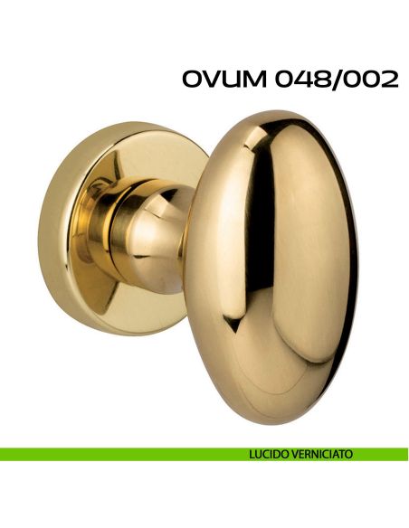 Pomolo ovale per porta fisso Ovum 048 Reguitti con rosetta tonda lucido