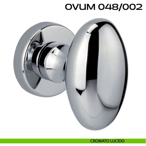 Pomolo ovale per porta fisso Ovum 048 Reguitti con rosetta tonda cromato