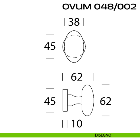 Pomolo ovale per porta fisso Ovum 048 Reguitti con rosetta tonda disegno