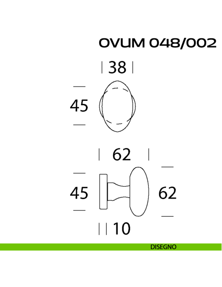 Pomolo ovale per porta fisso Ovum 048 Reguitti con rosetta tonda disegno