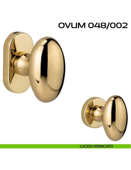 Pomolo ovale per porta fisso Ovum 048 Reguitti con rosetta ovale lucido
