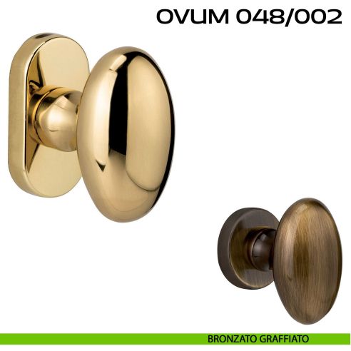 Pomolo ovale per porta fisso Ovum 048 Reguitti con rosetta ovale bronzato