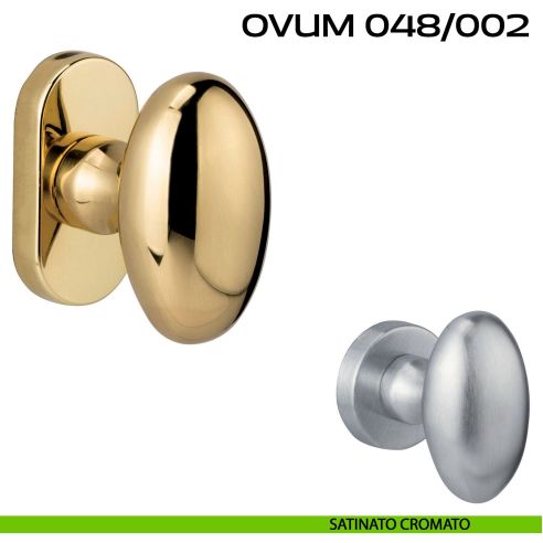 Pomolo ovale per porta fisso Ovum 048 Reguitti con rosetta ovale satinato