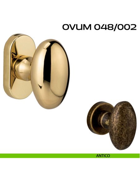 Pomolo ovale per porta fisso Ovum 048 Reguitti con rosetta ovale antico