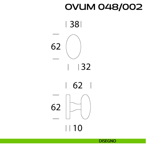 Pomolo ovale per porta fisso Ovum 048 Reguitti con rosetta ovale disegno