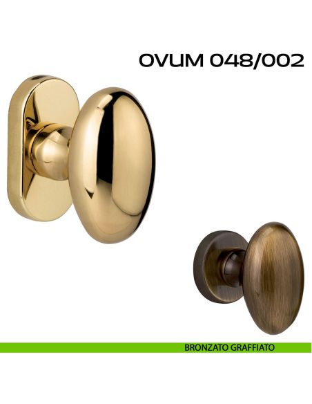 Pomolo ovale per porta girevole Ovum 048 Reguitti con rosetta ovale bronzato