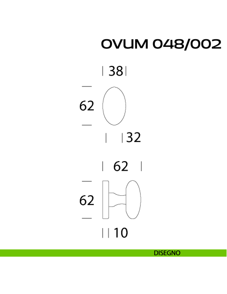Pomolo ovale per porta girevole Ovum 048 Reguitti con rosetta ovale disegno