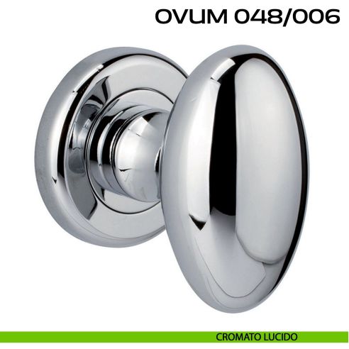 Pomolo ovale per porta girevole Ovum 048 Reguitti con rosetta tonda ad avvitare cromato