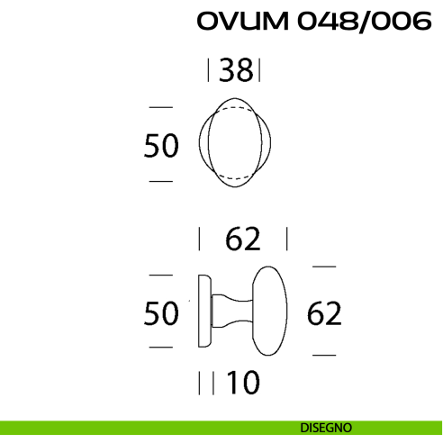 Pomolo ovale per porta girevole Ovum 048 Reguitti con rosetta tonda ad avvitare disegno