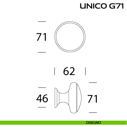 Pomolo per porta fisso Unico G71 Reguitti disegno