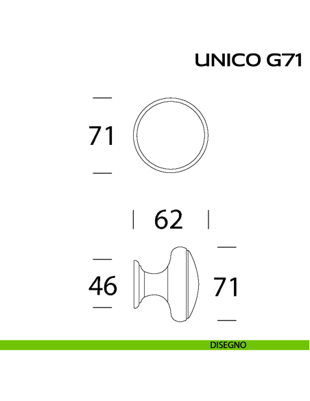 Pomolo per porta fisso Unico G71 Reguitti disegno