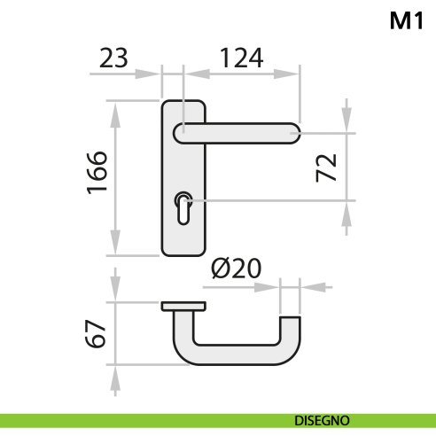 Maniglia M1 per porte tagliafuoco Proget e Univer Ninz 3101001.001 - disegno