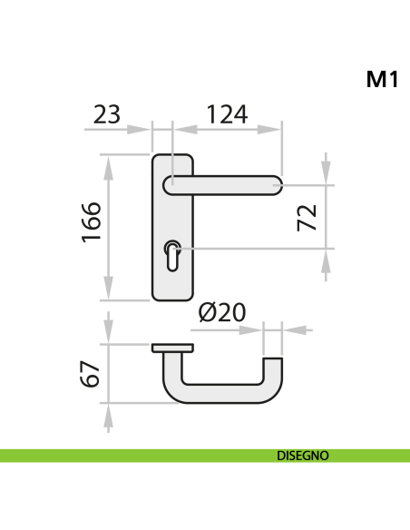 Maniglia M1 per porte tagliafuoco Proget e Univer Ninz 3101001.001 - disegno