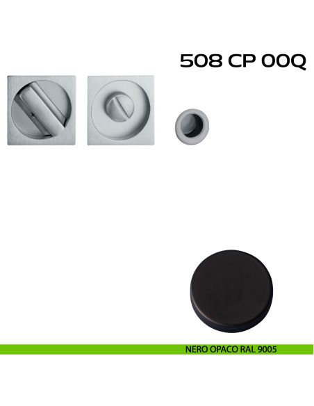 Kit placche incasso quadrate con nottolino 508 Reguitti con frontalino di trascinamento nero