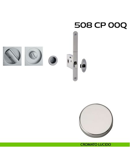 Kit placche incasso quadrate con nottolino 508 Reguitti con frontalino di trascinamento e serratura 026SR lucido