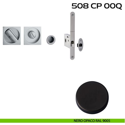 Kit placche incasso quadrate con nottolino 508 Reguitti con frontalino di trascinamento e serratura 026SR nero