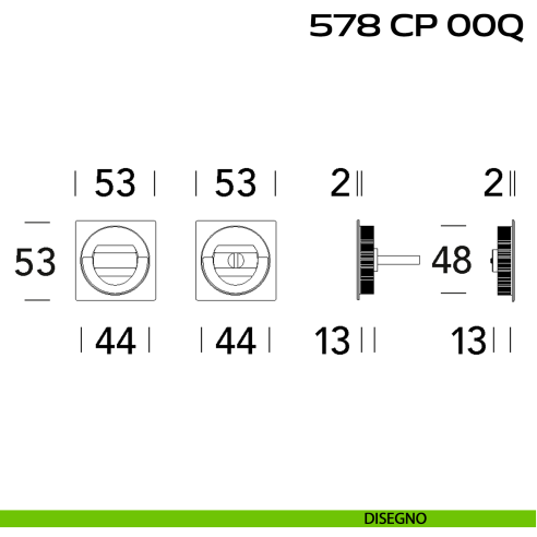 Placche incasso quadrate con nottolino ad anello e folle Reguitti 578 disegno