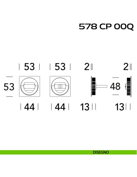 Placche incasso quadrate con nottolino ad anello e folle Reguitti 578 disegno