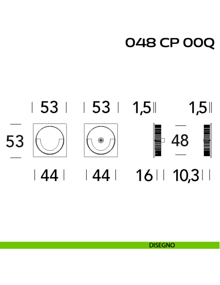 Coppia placche incasso quadrate con doppio anello di presa a filo con vite di connessione passante Reguitti 048 disegno