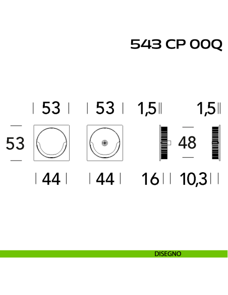 Coppia placche incasso quadrate con doppio anello di presa a filo con vite di connessione passante Reguitti 543 disegno