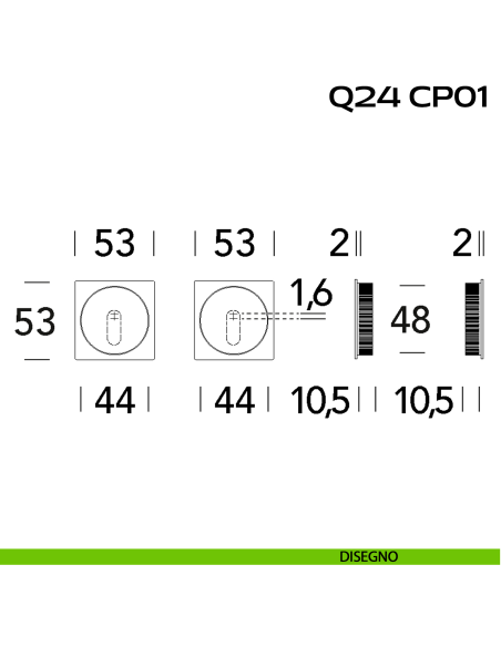 Kit placche incasso quadrate foro chiave Reguitti Q24 disegno
