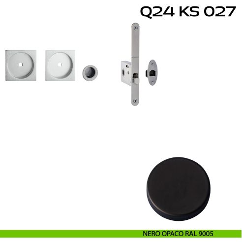 Kit placche incasso quadrate con foro chiave a spillo Reguitti Q24 con frontalino di trascinamento e serratura 027SR nero