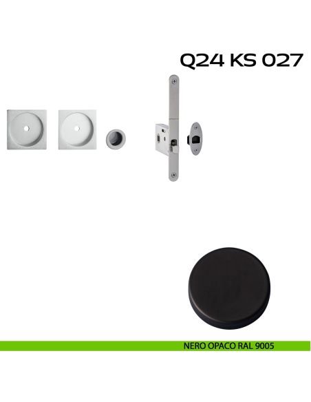 Kit placche incasso quadrate con foro chiave a spillo Reguitti Q24 con frontalino di trascinamento e serratura 027SR nero