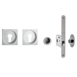 Kit placche incasso quadrate con foro yale Reguitti Q24 con frontalino di trascinamento e serratura 028SR