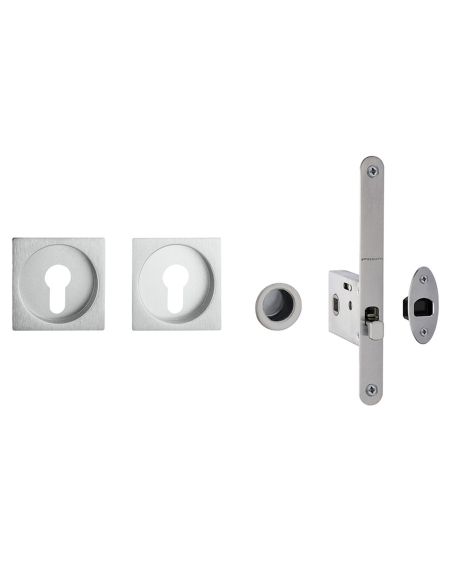 Kit placche incasso quadrate con foro yale Reguitti Q24 con frontalino di trascinamento e serratura 028SR