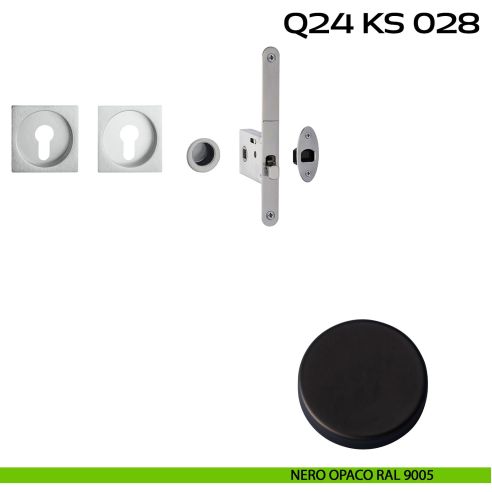Kit placche incasso quadrate con foro yale Reguitti Q24 con frontalino di trascinamento e serratura 028SR nero