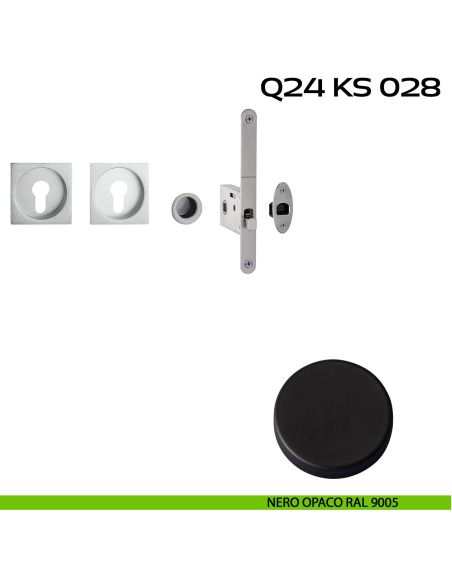 Kit placche incasso quadrate con foro yale Reguitti Q24 con frontalino di trascinamento e serratura 028SR nero