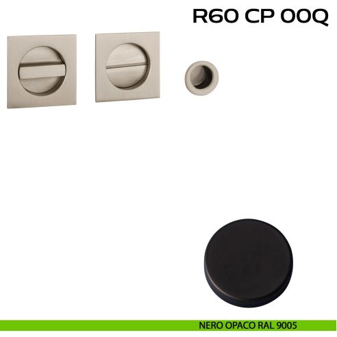 Kit placche incasso quadrate con nottolino Reguitti R60 con frontalino di trascinamento nero