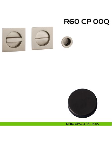 Kit placche incasso quadrate con nottolino Reguitti R60 con frontalino di trascinamento nero