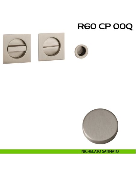 Kit placche incasso quadrate con nottolino Reguitti R60 con frontalino di trascinamento nichelato