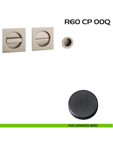 Kit placche incasso quadrate con nottolino Reguitti R60 con frontalino di trascinamento pvd nero