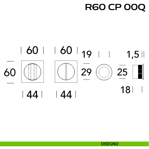 Kit placche incasso quadrate con nottolino Reguitti R60 con frontalino di trascinamento disegno