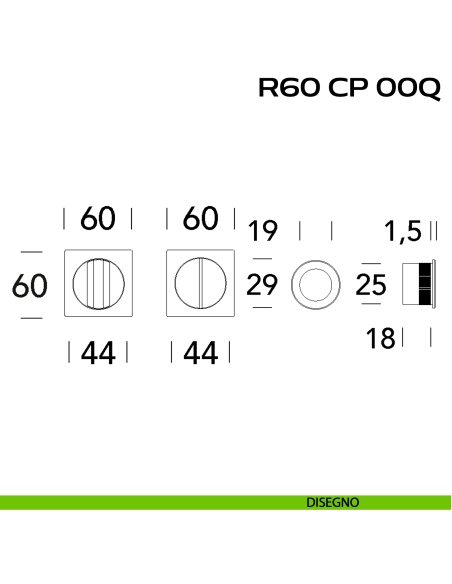 Kit placche incasso quadrate con nottolino Reguitti R60 con frontalino di trascinamento disegno