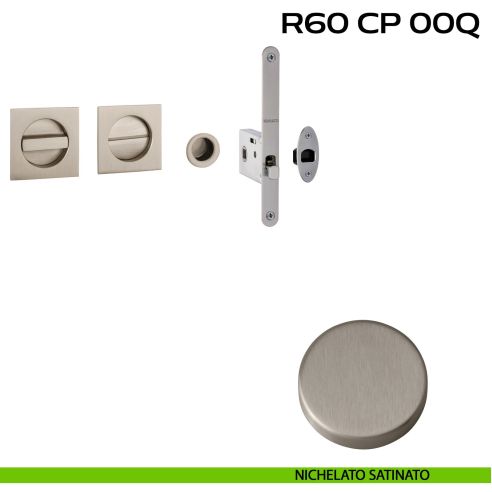 Kit placche incasso quadrate con nottolino Reguitti R60 con frontalino di trascinamento e serratura 026SR nichelato