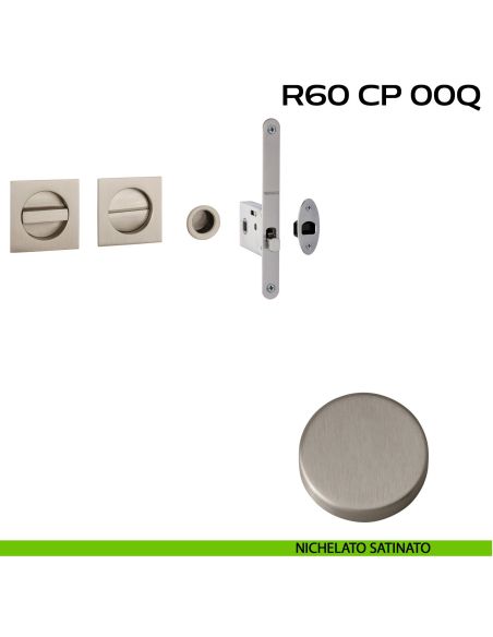 Kit placche incasso quadrate con nottolino Reguitti R60 con frontalino di trascinamento e serratura 026SR nichelato
