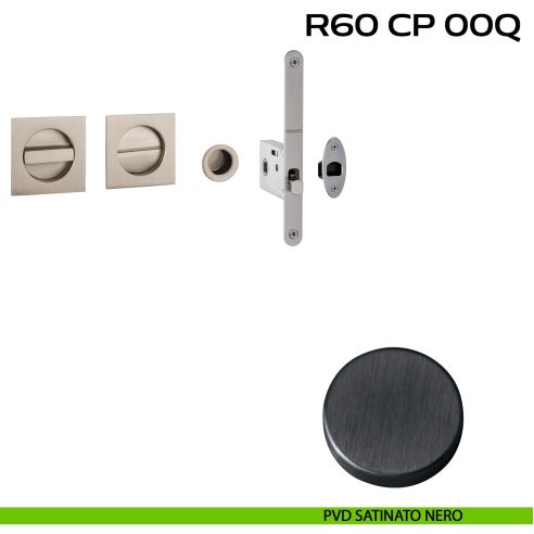 Kit placche incasso quadrate con nottolino Reguitti R60 con frontalino di trascinamento e serratura 026SR pvd nero