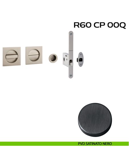 Kit placche incasso quadrate con nottolino Reguitti R60 con frontalino di trascinamento e serratura 026SR pvd nero