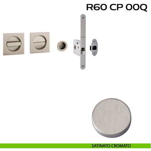 Kit placche incasso quadrate con nottolino Reguitti R60 con frontalino di trascinamento e serratura 026SR satinato