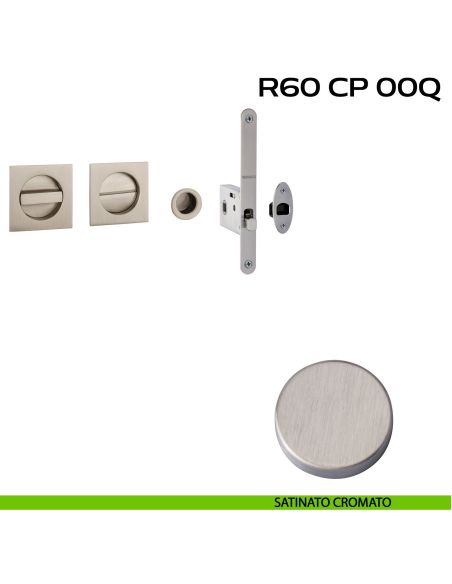 Kit placche incasso quadrate con nottolino Reguitti R60 con frontalino di trascinamento e serratura 026SR satinato