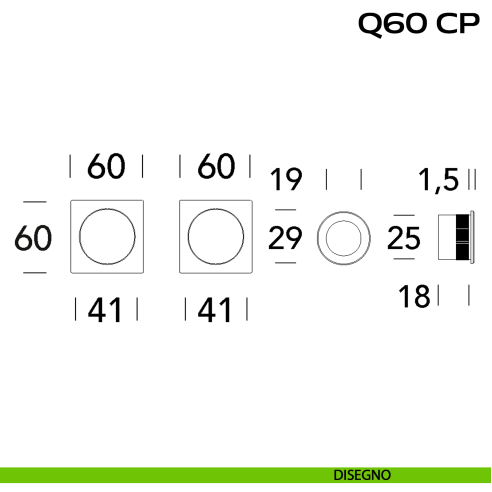 Kit placche incasso quadrate cieche Reguitti Q60 con frontalino di trascinamento disegno