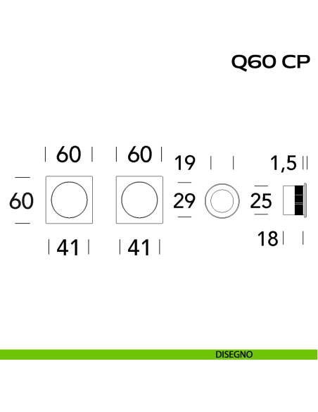 Kit placche incasso quadrate cieche Reguitti Q60 con frontalino di trascinamento disegno