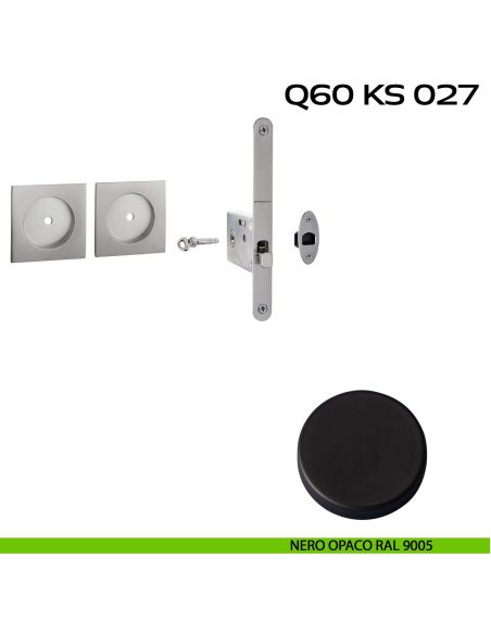 Kit placche incasso quadrate con foro chiave a spillo Reguitti Q60 con frontalino di trascinamento e serratura 027SR nero