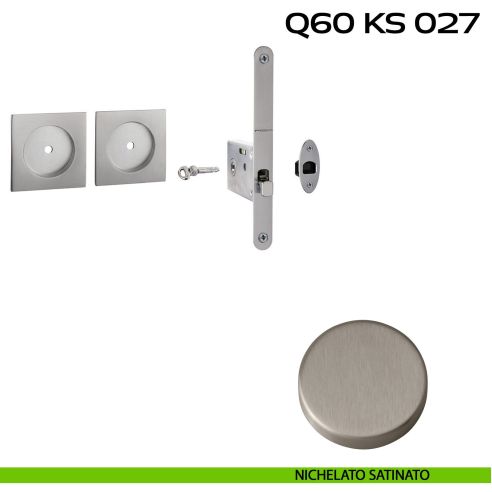 Kit placche incasso quadrate con foro chiave a spillo Reguitti Q60 con frontalino di trascinamento e serratura 027SR nichelato