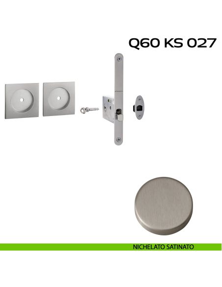 Kit placche incasso quadrate con foro chiave a spillo Reguitti Q60 con frontalino di trascinamento e serratura 027SR nichelato